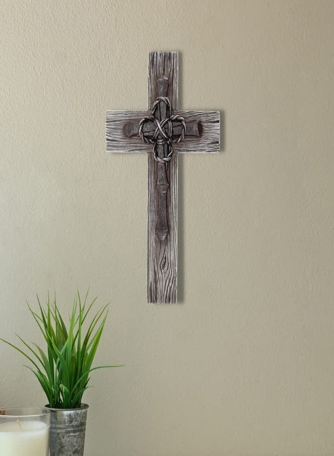 Comfy Hour Faith and Hope Collection Faux Wood Design Industrial Style, Nail and Wire Wall Cross, Brown - Image 3